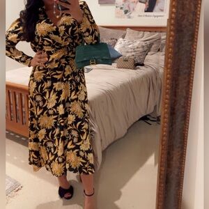 Floral Black and Yellow Dress H&M synched waist SUPER CUTE!
